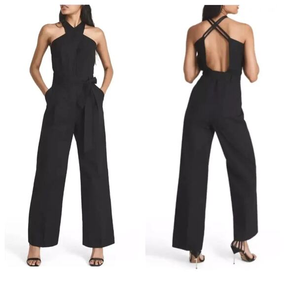 Reiss NWOT Women's Jessie Twisted Halter Neck Open Back Jumpsuit Black Size 10 - Picture 1 of 8